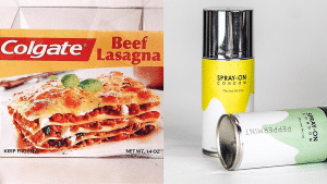 Produkte, die niemand haben will: Lasagne von Zahnpasta-Experten und ein Spray-Kondom.